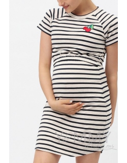 Платье для кормящих и беременных, в полоску с вышивкой вишня