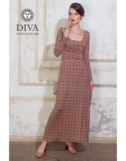 Платье для кормящих и беременных Diva Nursingwear Alba Maxi дл.рукав, принт Sole