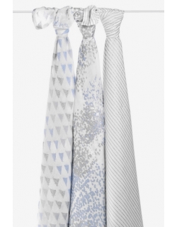 Бамбуковые пеленки для новорожденных Aden&Anais большие, набор 3, Metallic blue