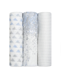 Бамбуковые пеленки для новорожденных Aden&Anais большие, набор 3, Metallic blue