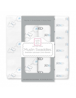 Муслиновые пеленки для новорожденных SwaddleDesigns большие, Blue Doggie XOXO