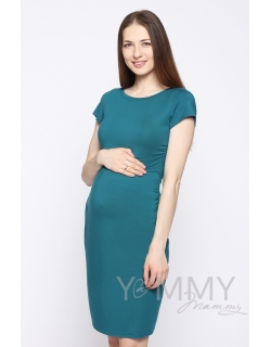 Платье для беременных и кормящих из модала с коротким рукавом, изумрудное