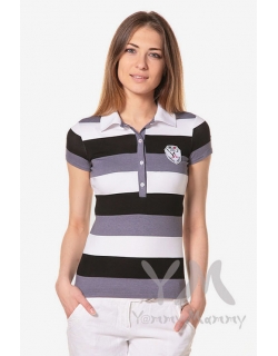 Футболка поло для кормящих и беременных, графитовая полоса