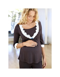 Домашний комплект для кормящих с брюками, длинный рукав, Amoralia Lace Trim, цвет Pewter