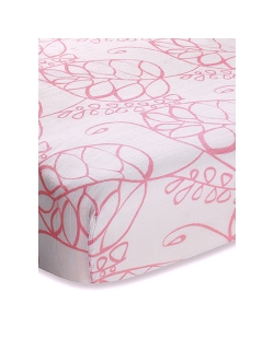 Aden&Anais простынка на матрас бамбуковая Tranquility Leafy (розовые листья)