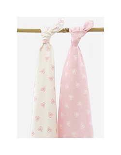 Комплект пеленок для новорожденных Jollein, Hearts pink (фланель+муслин)