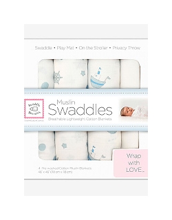 Набор муслиновых пеленок 4 шт. SwaddleDesigns Blue Ships Ahoy!