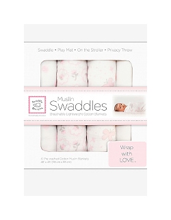 Набор муслиновых пеленок 4 шт. SwaddleDesigns Pink Butterflies& Posies