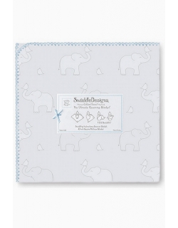 Фланелевая пеленка для новорожденного SwaddleDesigns Слоники с птичками голубая